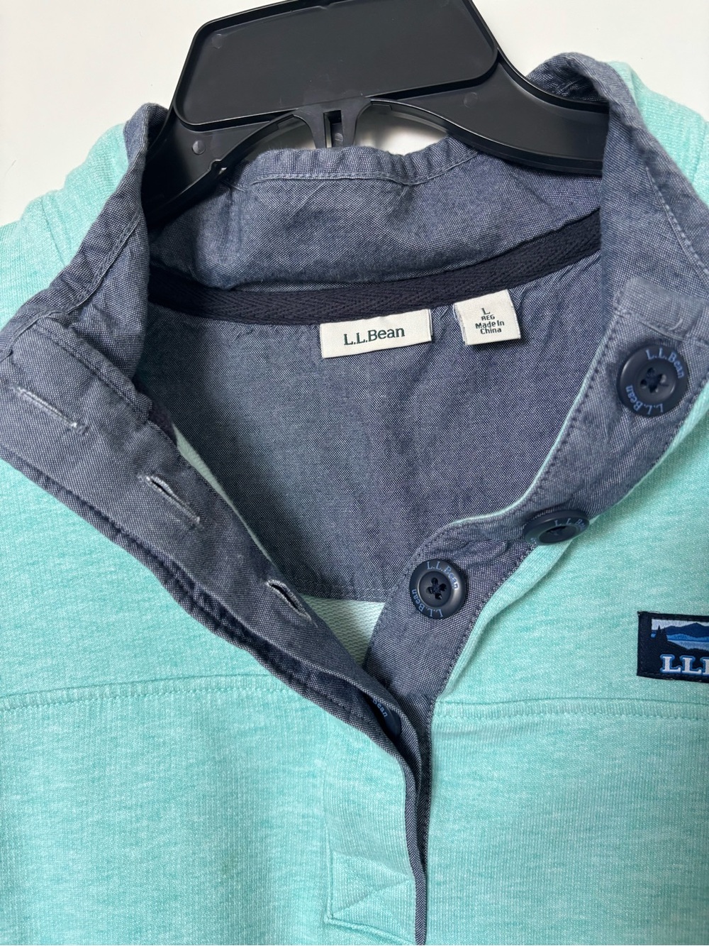 L.L.Bean Seafoam Green Pullover with Denim Trim - Picture 3 of 6